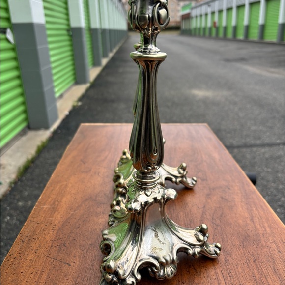 Pair Baroque Style Silverplate Candlesticks - Picture 3 of 7